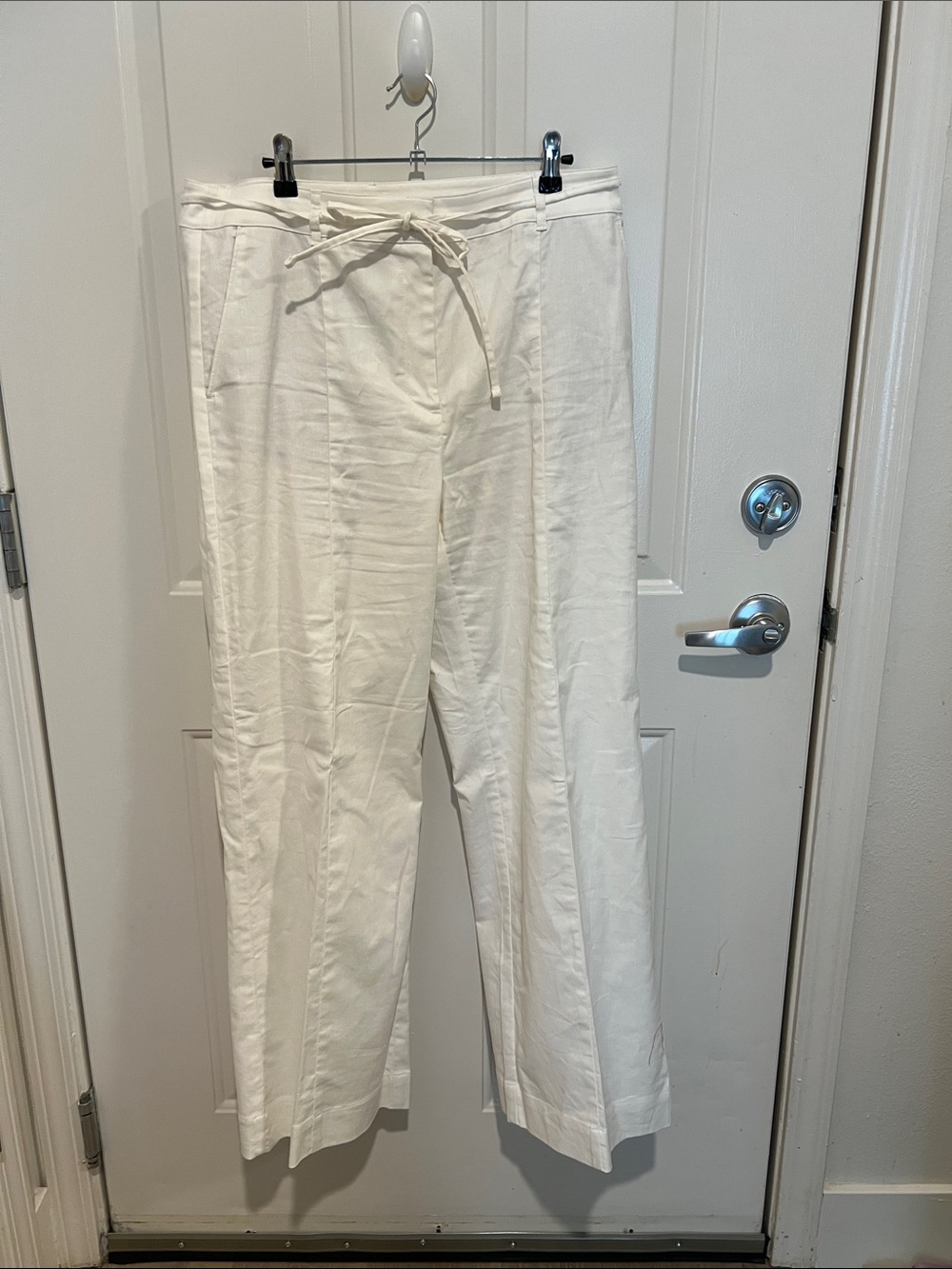 LOFT White Drawstring Linen-Blend Pants